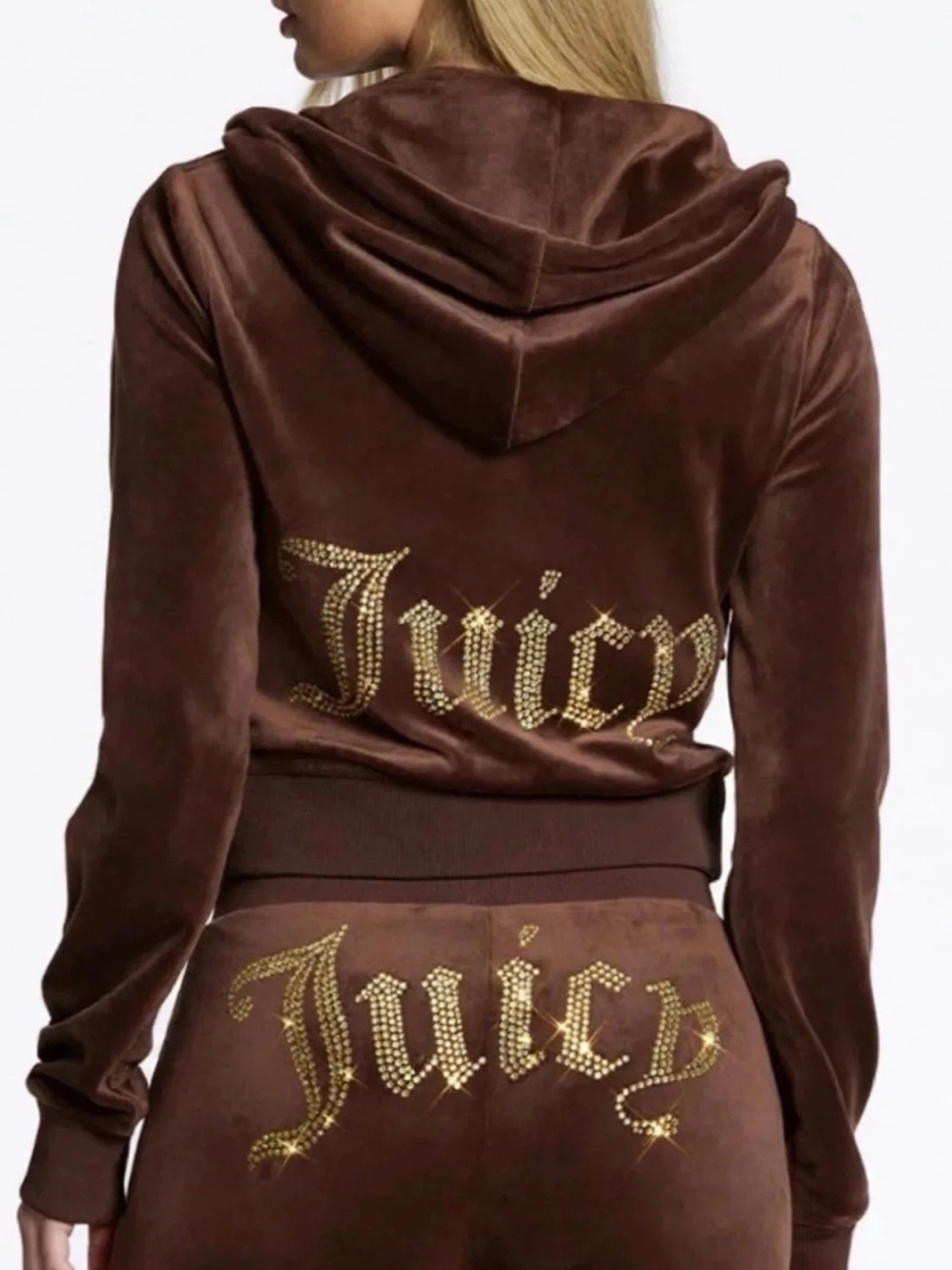 Juicy Couture two piece velour track suit with gold rhinestones